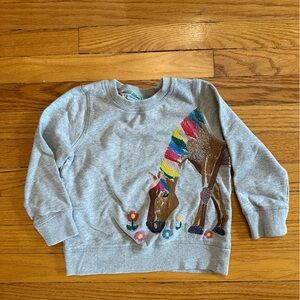 Mini Boden Gray Sweatshirt with Colorful Superstitch Horse Design